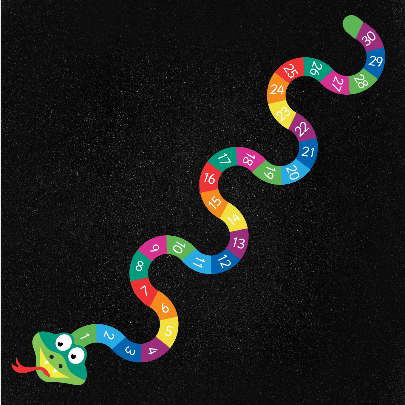 Thermoplastic snake game and numbered trail on playground surface